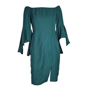 VENUS Solid All Green Zip Back Ruffle Sleeve‎ Pencil Dress Womens Size 6